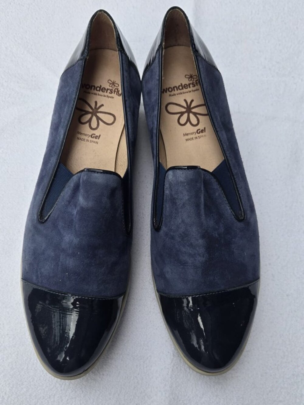 Wonders Fly Navy Suede Patent Leather Platform Loafers Size 41